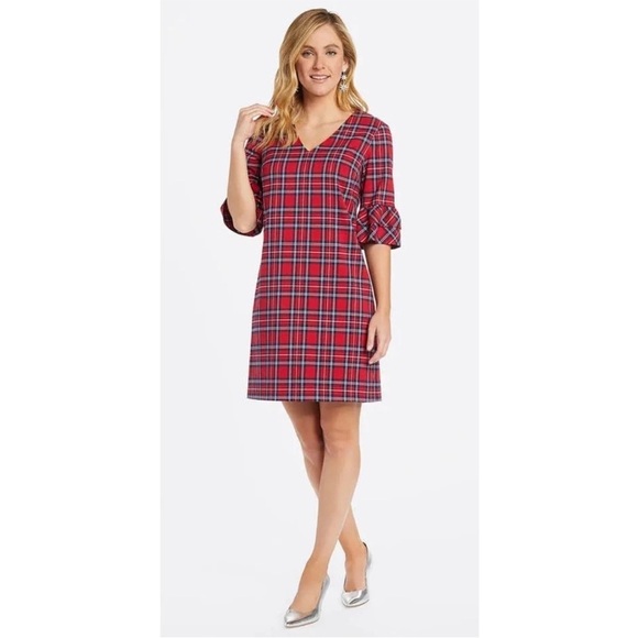 Draper James Dresses & Skirts - Draper James Angie Red Check/Plaid Ruffle Sleeve Shift Dress Women’s Size 2